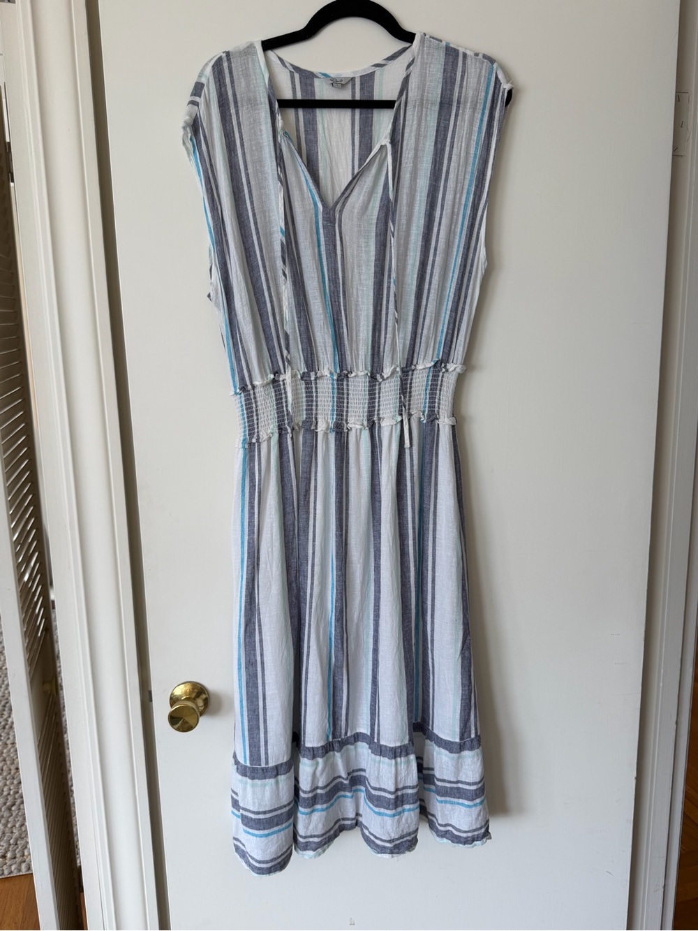 Rails Smocked Waist Striped Maxi Dress - Light Blue & Gray